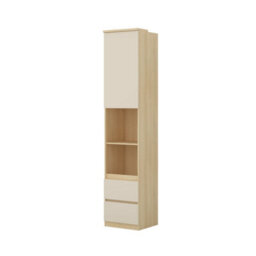 Arte Terra 84 Storage Cabinet 45Cm Oak Lindberg & Beige, Slim Bedroom Cabinet With Hinged Door, Shelves & Drawers - thumbnail 2