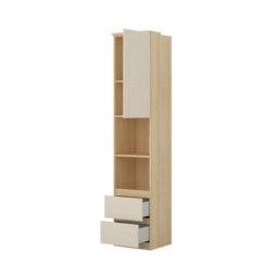 Arte Terra 84 Storage Cabinet 45Cm Oak Lindberg & Beige, Slim Bedroom Cabinet With Hinged Door, Shelves & Drawers - thumbnail 4