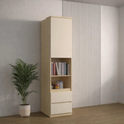 Arte Terra 84 Storage Cabinet 45Cm Oak Lindberg & Beige, Slim Bedroom Cabinet With Hinged Door, Shelves & Drawers - thumbnail 1