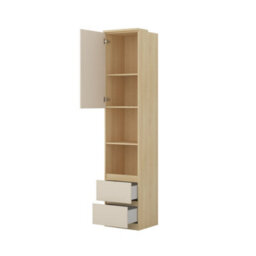 Arte Terra 84 Storage Cabinet 45Cm Oak Lindberg & Beige, Slim Bedroom Cabinet With Hinged Door, Shelves & Drawers - thumbnail 3