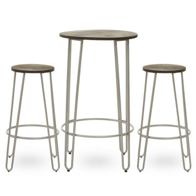 Orsina Set Of 3 Silver Frame Bar Table Stool Set , Hairpin Stool For Kitchen Counter, Elm Wood Metal Frame Stool - image 1