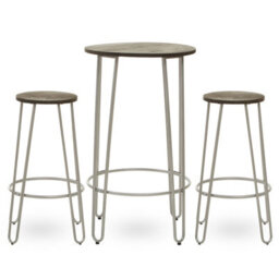 Orsina Set Of 3 Silver Frame Bar Table Stool Set , Hairpin Stool For Kitchen Counter, Elm Wood Metal Frame Stool