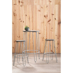 Orsina Set Of 3 Silver Frame Bar Table Stool Set , Hairpin Stool For Kitchen Counter, Elm Wood Metal Frame Stool - thumbnail 4