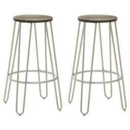 Orsina Set Of 3 Silver Frame Bar Table Stool Set , Hairpin Stool For Kitchen Counter, Elm Wood Metal Frame Stool - thumbnail 3