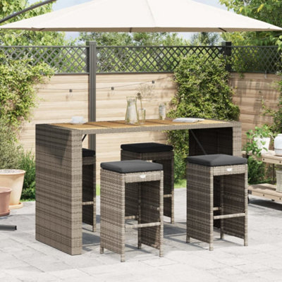 Berkfield Garden Bar Stools With Cushions 4 Pcs Grey Poly Rattan - image 1