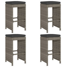 Berkfield Garden Bar Stools With Cushions 4 Pcs Grey Poly Rattan - thumbnail 2