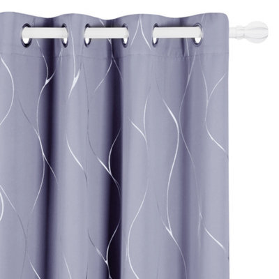 Deconovo Thermal Insulated Blackout Curtains Silver Wave Line Foil Printed Eyelet Curtains Light Purple W46 X L72 Inch One Pair - image 1