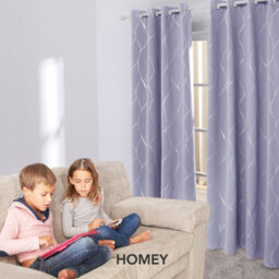 Deconovo Thermal Insulated Blackout Curtains Silver Wave Line Foil Printed Eyelet Curtains Light Purple W46 X L72 Inch One Pair - thumbnail 8