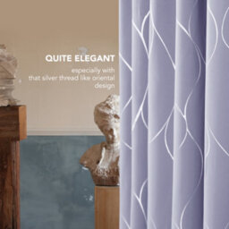 Deconovo Thermal Insulated Blackout Curtains Silver Wave Line Foil Printed Eyelet Curtains Light Purple W46 X L72 Inch One Pair - thumbnail 3