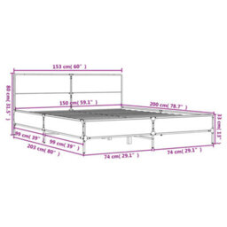 Berkfield Bed Frame Without Mattress Grey Sonoma 150X200 Cm King Size - thumbnail 9