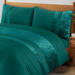 Casabella Luxury Crushed Velvet Panel Band Duvet Cover Sets With Pillow Case Single Duvet Cover Bedding Set Jade - thumbnail 2