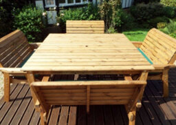 Charles Taylor 8 Seater Wooden Square Table & 4 X Garden Benches Parasol Green - thumbnail 4