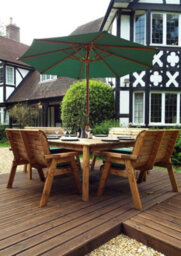 Charles Taylor 8 Seater Wooden Square Table & 4 X Garden Benches Parasol Green - thumbnail 2