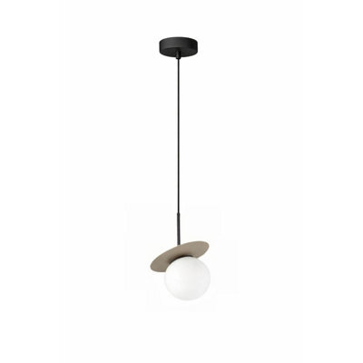Luminosa Lighting Luminosa Aura Globe Pendant Ceiling Light Black, Beige White Glass Shade 1X E27 - image 1