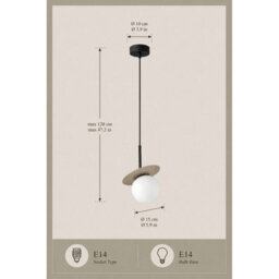 Luminosa Lighting Luminosa Aura Globe Pendant Ceiling Light Black, Beige White Glass Shade 1X E27 - thumbnail 4