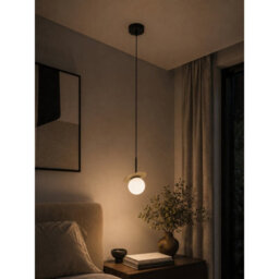Luminosa Lighting Luminosa Aura Globe Pendant Ceiling Light Black, Beige White Glass Shade 1X E27 - thumbnail 2
