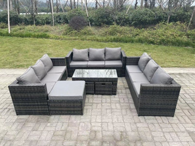 Fimous Outdoor Rattan Garden Furniture Lounge Sofa Set Oblong Coffee Table Big Footstool And 2 Small Stools For Terrace - image 1