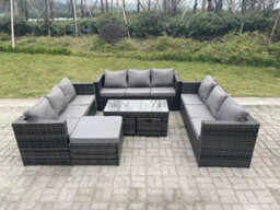 Fimous Outdoor Rattan Garden Furniture Lounge Sofa Set  Oblong Coffee Table Big Footstool And 2 Small Stools For Terrace - thumbnail 1