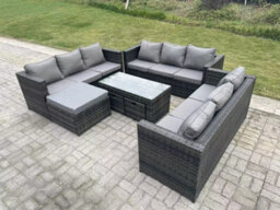 Fimous Outdoor Rattan Garden Furniture Lounge Sofa Set  Oblong Coffee Table Big Footstool And 2 Small Stools For Terrace - thumbnail 2