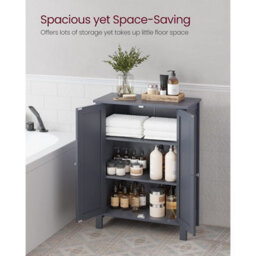 Songmics Freestanding Bathroom Cabinet Storage Cupboard Unit With 2 Doors And 2 Adjustable Shelves, Grey Bcb60Gy - thumbnail 3
