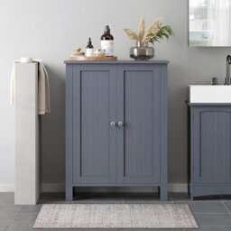 Songmics Freestanding Bathroom Cabinet Storage Cupboard Unit With 2 Doors And 2 Adjustable Shelves, Grey Bcb60Gy - thumbnail 1