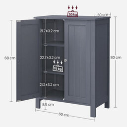Songmics Freestanding Bathroom Cabinet Storage Cupboard Unit With 2 Doors And 2 Adjustable Shelves, Grey Bcb60Gy - thumbnail 8