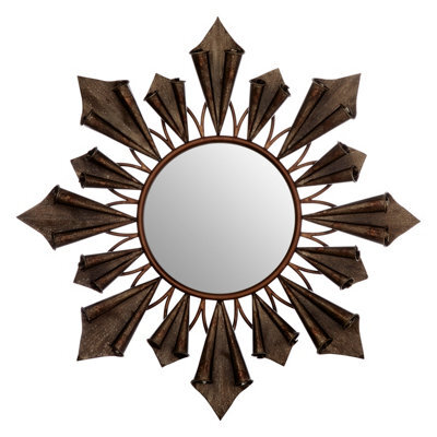 Orsina Starburst Frame Wall Mirror With Antique Gold Reliefs, Statement Mirror For Stairway, Sculpted Round Mirror - image 1