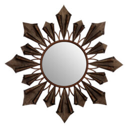 Orsina Starburst Frame Wall Mirror With Antique Gold Reliefs, Statement Mirror For Stairway, Sculpted Round Mirror - thumbnail 1