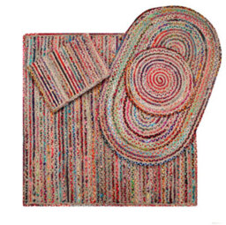 Second Nature Online Mishran Round Jute Area Rug Hand Woven With Recycled Fabric 60 Cm Diameter - thumbnail 9
