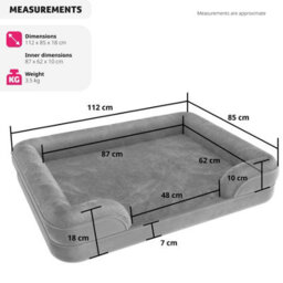 Tectake Dog Bed Kimba - Orthopaedic, Thick Padding, Raised Edge, Washable Cover Xl (112 X 85 X 18 Cm) - Grey - thumbnail 6