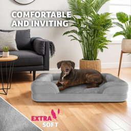 Tectake Dog Bed Kimba - Orthopaedic, Thick Padding, Raised Edge, Washable Cover Xl (112 X 85 X 18 Cm) - Grey - thumbnail 4