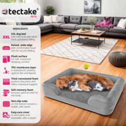 Tectake Dog Bed Kimba - Orthopaedic, Thick Padding, Raised Edge, Washable Cover Xl (112 X 85 X 18 Cm) - Grey - thumbnail 2