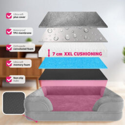 Tectake Dog Bed Kimba - Orthopaedic, Thick Padding, Raised Edge, Washable Cover Xl (112 X 85 X 18 Cm) - Grey - thumbnail 3