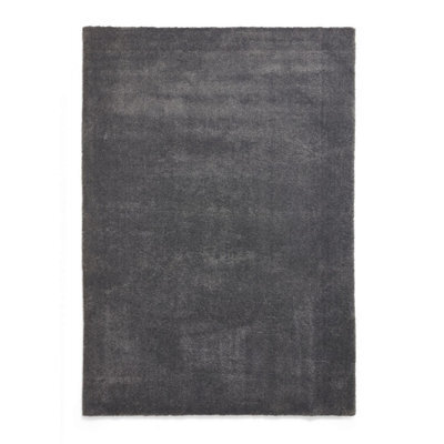 Charcoal Plain Shaggy Rug, Stain-Resistant Rug, Easy To Clean Rug For Bedroom, Living Room, & Dining Room-60Cm X 115Cm - image 1