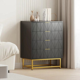 Black Modern Wooden Chest Of Drawers Tall Wide 4 Drawer Bedroom Furnitures Cabinet - thumbnail 1