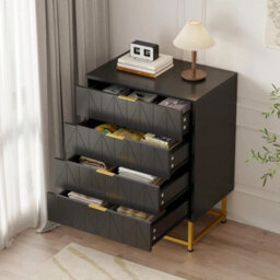 Black Modern Wooden Chest Of Drawers Tall Wide 4 Drawer Bedroom Furnitures Cabinet - thumbnail 3