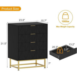 Black Modern Wooden Chest Of Drawers Tall Wide 4 Drawer Bedroom Furnitures Cabinet - thumbnail 2