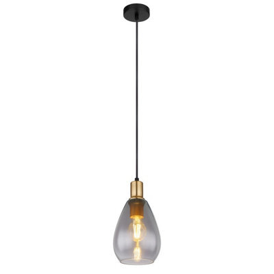 Luminosa Lighting Luminosa Fanni Dome Pendant Ceiling Light Matt Black Smoke Glass Shade 1X E27 - image 1