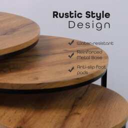 Divchi Round Nesting Set Of 3, Modern Wooden Look With Metal Base Coffee Side Tables For Small Spaces - thumbnail 3