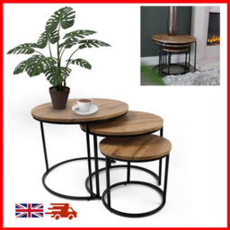 Divchi Round Nesting Set Of 3, Modern Wooden Look With Metal Base Coffee Side Tables For Small Spaces - thumbnail 5