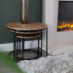 Divchi Round Nesting Set Of 3, Modern Wooden Look With Metal Base Coffee Side Tables For Small Spaces - thumbnail 4
