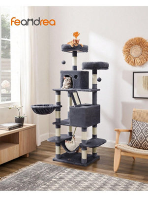 LEDREM Cat Tree, 168 Cm Large Cat Tower Condo With 13 Scratching Posts, 1 Scratching Ramp, 2 Perches, 2 Caves, Basket, Hammock, Pompoms, - image 1