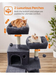 LEDREM Cat Tree, 168 Cm Large Cat Tower Condo With 13 Scratching Posts, 1 Scratching Ramp, 2 Perches, 2 Caves, Basket, Hammock, Pompoms, - thumbnail 5