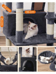 LEDREM Cat Tree, 168 Cm Large Cat Tower Condo With 13 Scratching Posts, 1 Scratching Ramp, 2 Perches, 2 Caves, Basket, Hammock, Pompoms, - thumbnail 7