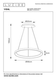 Lucide Vidal Modern Pendant Light 58Cm - Led Dim. - 1X48W 2700K - Matt Gold, Brass - thumbnail 7