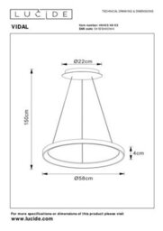 Lucide Vidal Modern Pendant Light 58Cm - Led Dim. - 1X48W 2700K - Matt Gold, Brass - thumbnail 9