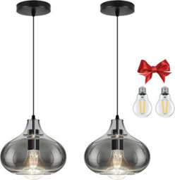 Bravsekai Mini Smoke Gray Glass Pendant Light, Suitable For Accent Lighting Over Cozy Spaces, Kitchen Nooks & Bedside, Includes 2