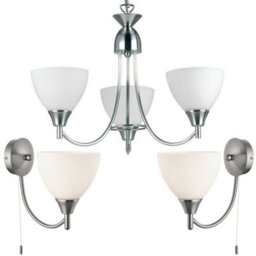 3 Lamp Ceiling & 2X Wall Light Pack Satin Chrome Glass Matching Indoor Fittings - thumbnail 1