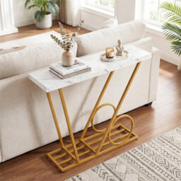 100Cm Console Table With Metal Frame Faux Marble Finish Accent Table - thumbnail 4