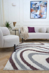 The Rugs Moodi Shaggy Grey/purple Smokeberry Rug Runner Striped Thick High Pile For Living Rooms, Bedrooms, Hallways, Kitchens - thumbnail 2